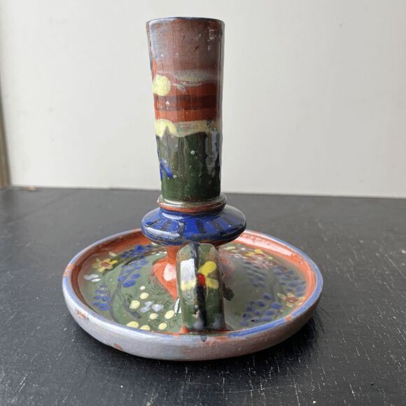 Hand-Painted Folk Art Pottery Candle Holder – Boho Cottagecore Studio Ceramic - Picture 5 of 10